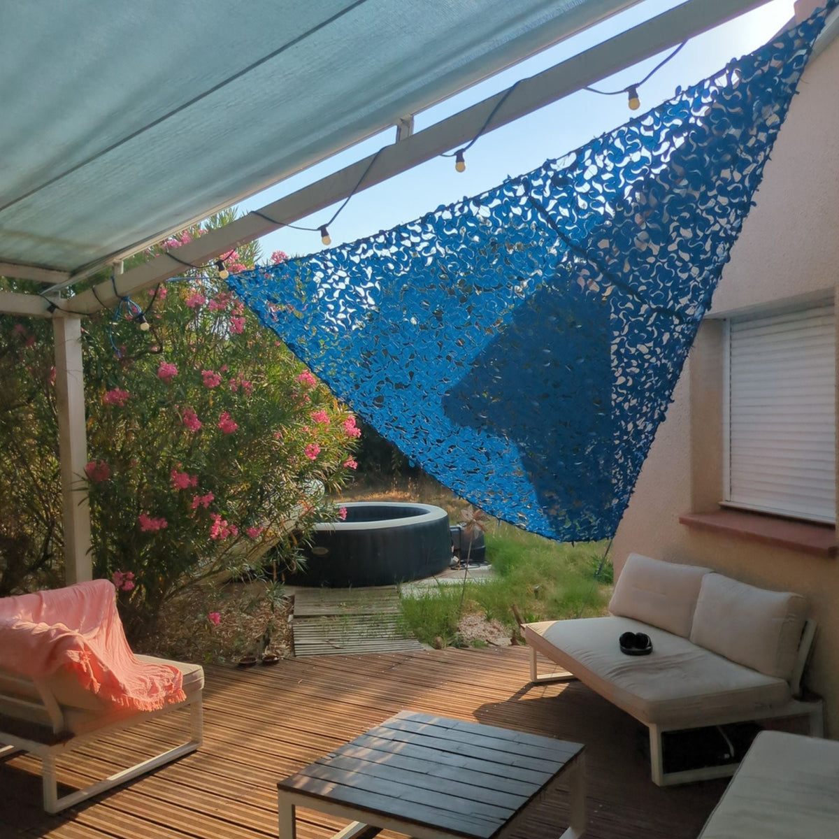 Tarnnetz Sonnensegel Dreieck Blau – Bild 4