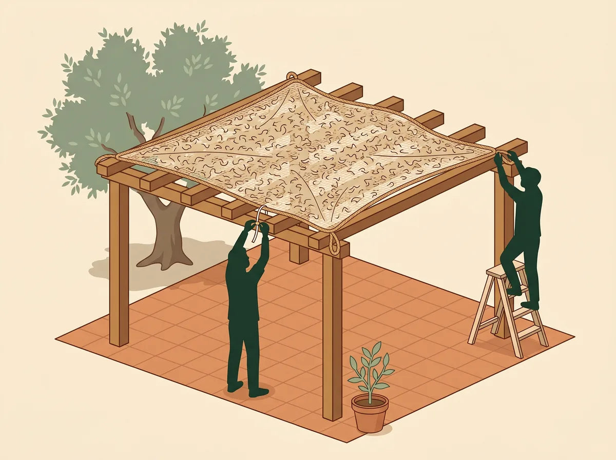 Über eine Pergola gelegtes Sonnensegel